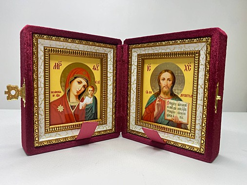 Складень Бархатный с Иконами Казанская Божья Матерь и Спаситель