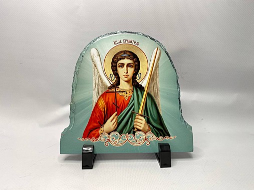 Православная икона на камне «Ангел Хранитель» 15×15 см (на подставке)