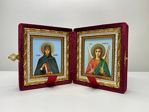 Складень Бархатный с Иконами Меланья (Милана) Римляныня и Ангел Хранитель