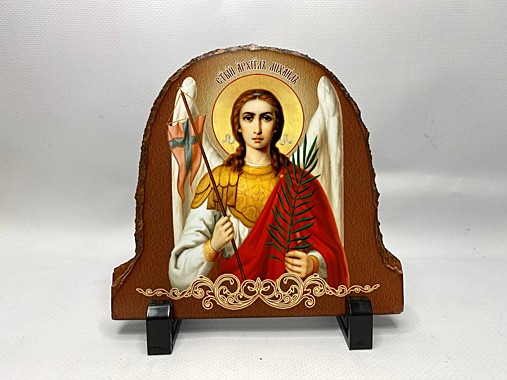 Икона «Святой Архангел Михаил» на камне 15×15 см (на подставке)