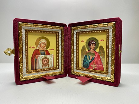 Складень бархатный Икона Вероника Кровоточивая и Ангел Хранитель