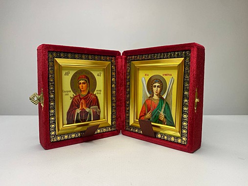 Складень Бархатный с Иконами Умягчение Злых Сердец и Ангел Хранитель