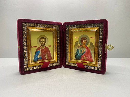 Складень Бархатный с Иконами Иоанн Сочавский и Ангел Хранитель