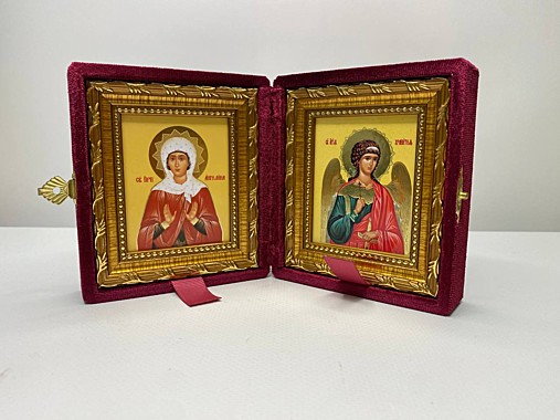 Складень Бархатный с Иконами Ангелина (Анжела) Сербская и Ангел Хранитель