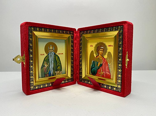 Складень Бархатный с Иконами Евфимий Великий и Ангел Хранитель