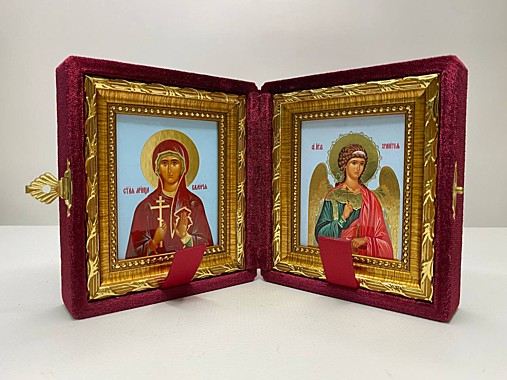 Складень Бархатный с Иконами Калерия (Валерия) Кесарийская и Ангел Хранитель