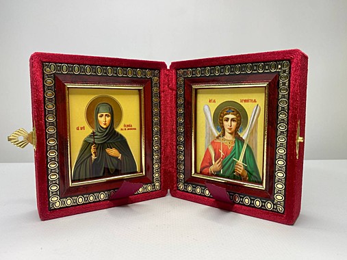 Складень Бархатный с Иконами Евфросиния (Евдокия) Московская и Ангел Хранитель