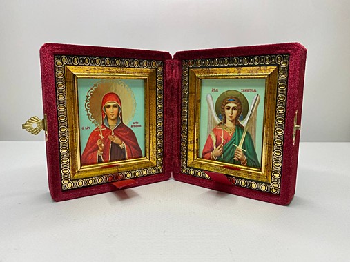 Складень Бархатный с Иконами Марина Антиохийская и Ангел Хранитель