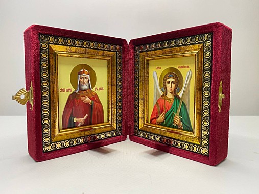Складень Бархатный с Иконами Давид Псалмопевец, Царь Израильский, Пророк и Ангел Хранитель
