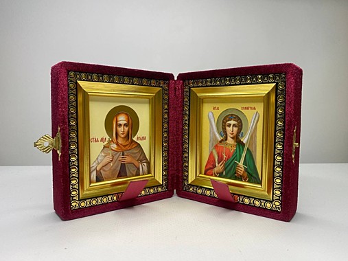 Складень Бархатный с Иконами Ариадна (Арина) Промисская и Ангел Хранитель