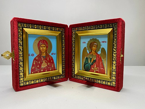 Икона Складень Бархатный Марфа (Марта) и Ангел Хранитель