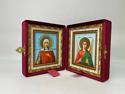 Складень Бархатный с Иконами Маргарита (Марина) Антиохийская и Ангел Хранитель