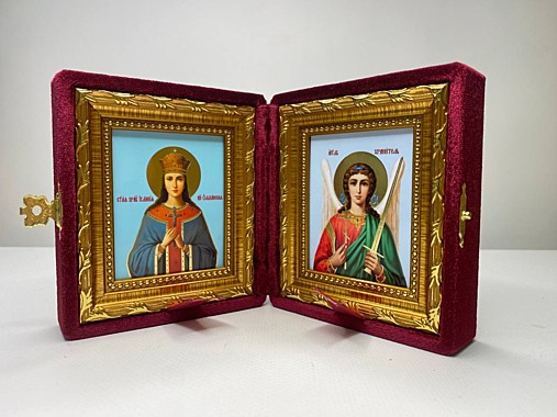 Складень Бархатный с Иконами Иулиания (Ульяна) Ольшанская и Ангел Хранитель