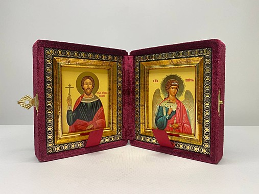 Складень Бархатный с Иконами Богдан (Феодот) Анкирский и Ангел Хранитель