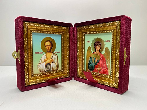 Складень Бархатный с Иконами Преподобный Алексий (человек Божий) и Ангел Хранитель